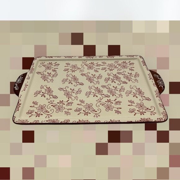 Temp-Tations Cranberry Floral Lace Serving Tray 14 x 9.5 Serveware Cottagecore - Picture 5 of 16